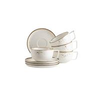 MÄSER Serie Pintar, set di tazze da caffè di alta qualità per 4 persone, servizio da 8 pezzi con smalto chiaro, macchie marroni visive e bordo sottile in stile vintage fatto a mano, porcellana