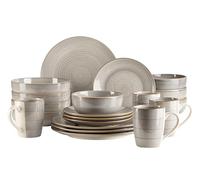 MÄSER, Serie Valmera, stoviglie per 4 persone, stoviglie vintage in gres, grigio chiaro