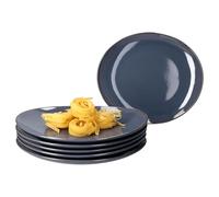 MÄSER Set di 6 piatti piani, ovali, in gres blu scuro, per 6 persone, piatti grandi per pasti principali, per grigliare e Co