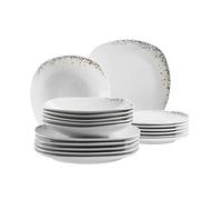Mäser Space Dust - Set da tavola per 4 persone con design a pois ridotto, 18 pezzi, piano, fondo e dessert, porcellana, bianco
