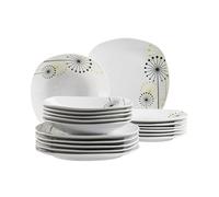 Mäser Vanesa - Set da tavola per 4 persone con decorazioni floreali, 18 pezzi, piano, fondo e dessert, porcellana, bianco