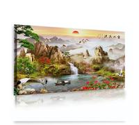 maestosa montagna alba tela arte della parete paesaggio asiatico stampe opere d'arte ricca acqua scorre per sempre poster pittura per sala studio decor 20x40cm telaio interno