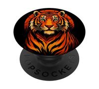 Maestosa testa di tigre con sfondo Sunburst, LLove Tigers PopSockets PopGrip Adesivo