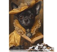 Maestoso Chihuahua in giallo e oro Rinascimento Chihuahua Poster Puzzle Materiali ecologici 100% cartone riciclato Puzzle regalo 1000 pezzi (75x50 cm)