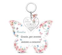 Maestra 2 Pezzi Acrilico Targhe e Cartelli Decorativi Portachiavi Set Apprezza Regali Natale Compleanno Festa dell'insegnante Pensionamento Segno di Farfalla Grazie per Avermi Aiutato A Crescere