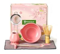 Maestri House 7 Pezzi Matcha Kit, Set per Matcha da Cerimonia Giapponese, Frusta Matcha in Bambù, Ciotola Matcha, Cucchiaio, Supporto per Frusta, Setaccio, Regalo per gli Smanti del Matcha (Rosa)