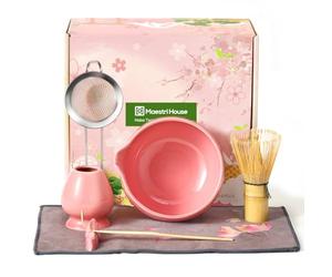 Maestri House 7 Pezzi Matcha Kit, Set per Matcha da Cerimonia Giapponese, Frusta Matcha in Bambù, Ciotola Matcha, Cucchiaio, Supporto per Frusta, Setaccio, Regalo per gli Smanti del Matcha (Rosa)