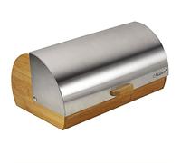 Maestro MR-1673S Portapane per la Conservazione del Pane, Coperchio Scorrevole, Apertura Frontale, Contenitore per Pane e Pasticceria Viennese, Design Elegante, Acciaio Inossidabile, Legno