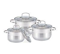 Maestro MR-3512-6M - Batteria da cucina in acciaio inox, 6 pezzi, a induzione, 3 casseruole, 3 coperchi in vetro, adatta per tutti i tipi di cucina, lavabile in lavastoviglie