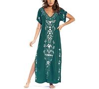 MAFA Donna Vestiti da Spiaggia Copricostumi Boho Caftano di Cotone Tunica Kimono Oversize per Loungewear Vacanze Pigiama Verde Taglia Unica