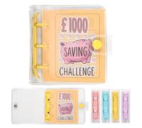 Mafeigu Mini raccoglitore per risparmiare denaro con 25 buste, libro delle sfide di risparmio di £1000, portatile, per pianificare i contanti, regalo scolastico (giallo, £1000)
