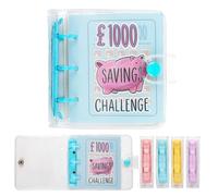 Mafeigu Mini raccoglitore per risparmiare denaro con 25 buste, libro delle sfide di risparmio di £1000, portatile, per pianificare i contanti, regalo scolastico (blu, £1000)