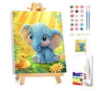 Mafenr Art Elefante da dipingere con i numeri, per bambini, con cornice e cavalletto, da dipingere con i numeri, per bambini dai 5 agli 8 ai 12 anni, per regali e decorazioni (22 x 30 cm)