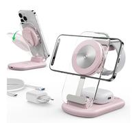 Mag Safe - Caricatore di ricarica e iPhone, 3 in 1, compatibile con iPhone 17, 16, 15, 14, 13, 12, Pro Max/Air/Plus/Pro, per Apple Watch 10/9, Airpods 3/2/Pro, pieghevole, colore: Rosa