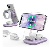 Mag Safe - Caricatore per Apple Watch e iPhone, 3 in 1, compatibile con iPhone 17, 16, 15, 14, 13, 12, Pro Max/Air/Plus/Pro, per Apple Watch 10/9, Airpods 3/2/Pro, viola