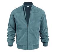 MAGAUSVZVK Giacca in Finta Pelle Scamosciata da Uomo, Giacca con Cerniera da Uomo in Tinta Unita, Cappotto Cardigan Casual retrò a Maniche Lunghe da Uomo(Light Blue,L)