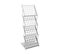 Magazine Rack Portariviste da pavimento in alluminio a 4 tasche, espositore pieghevole for cataloghi, brochure, formato A3, for esposizioni, fiere, ufficio(White)