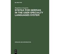 Magdalena Zoepp Syntax for German in the User Specialty Langu (Copertina rigida)
