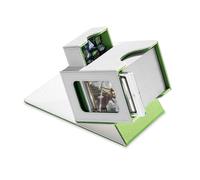 Mage Tech Card Deck Box for MTG Commander - Patented Design, Commander Display, Fits 100 Double -Sleeved Cards, 35pt Card Brick & Dice Tray - White/Green
