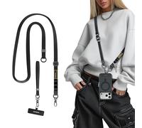 MAGEASY Cordino per telefono 2 in 1 con tracolla e cinturino da polso con linguetta e clip per cintura, cinturino regolabile per telefono, anti-goccia, accessorio da viaggio per iPhone e Android (nero