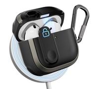 MAGEASY Odyssey AirPods 4 Case Cover Rugged with Secure Lock, Carabiner Clip for Drop Protection, Wireless Charging Compatible Apple AirPod 4th Generation (Metal Black)