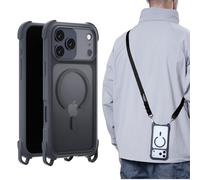 MAGEASY Progettata per Phone 17 Pro Max - Custodia con cinturino, protezione dalle cadute da 6 m, compatibile con MagSafe, telaio incorporato in pelle | Odyssey Strap M (similpelle mezzanotte)