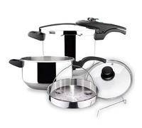 Magefesa Athenas - Confezione esclusiva di vasi Quick Express 4+6L + Cestino + Coperchio in vetro, Acciaio inossidabile 1810, Induzione, Fondo termo-difusore