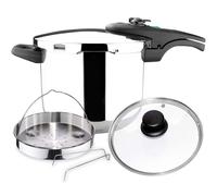 Magefesa Athenas - Confezione esclusiva per vaso Quick Express + cestino + coperchio in vetro, acciaio inossidabile 18/10, per induzione, fondo termo-difusore