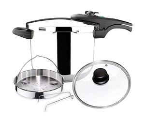 Magefesa Athenas - Pack Esclusivo Pentola a Pressione Rapida Da 7.5 L + Cestello + Coperchio In Vetro, Acciaio Inossidabile 18/10, Per Induzione, Fondo Termo-Diffusore