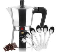 Magefesa Kenya - Caffettiera italiana + 6 cucchiai Moka, comoda maneggevolezza, alluminio smaltato, per tutte le cucine, NON ADATTO ALL'INDUZIONE