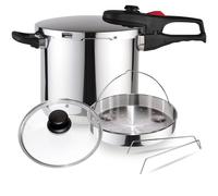 Magefesa Practika Plus - Confezione esclusiva per vaso Fast Express + cestino + coperchio in vetro, acciaio inossidabile 18/10, sensore di pressione, induzione