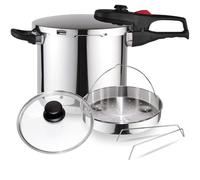 Magefesa Practika Plus - Pack Esclusivo Pentola a Pressione Veloce 7,5L + Cestello + Coperchio in Vetro, Acciaio Inossidabile 18/10, Sensore Di Pressione, Induzione