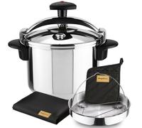 Magefesa Star Recta - Edizione Speciale Batteria Pentola a Pressione Tradizionale 6L + Cestello + Strofinaccio da Cucina + Presine, Acciaio Inox 18/10, Induzione