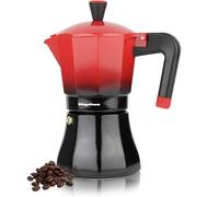 MAGEFESA Tradizionale - Caffettiera italiana nera e rossa, 9 tazze, 450 ml, acciaio inossidabile e alluminio, tutti i tipi di cucina, induzione, manico freddo