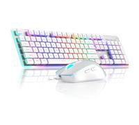 MageGee GK970 - Tastiera da gioco e mouse, tastiera retroilluminata cablata e mouse da gioco bianco, tastiere per PC e mouse con sensibilità regolabile, per PC/laptop/Mac (bianco)