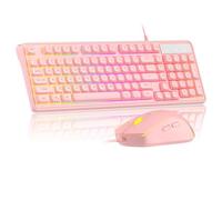 MageGee GK980 - Tastiera e mouse combinati, con retroilluminazione RGB cablata e mouse da gioco rosa, tastiera per PC e mouse con sensibilità regolabile per PC/loptop/MAC