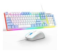 MageGee Tastiera da gioco e mouse combinata, con membrana retroilluminata RGB, tastiera da ufficio con 104 tasti, pannello in metallo anti-ghosting, silenziosa, con cavo, per PC portatili Windows, PC,