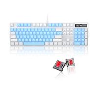 MageGee Tastiera meccanica da gioco, 104 tasti, tastiera meccanica retroilluminata bianca, con interruttori rossi e tasti a doppio scatto, tastiera ergonomica cablata per computer desktop, PC gamers