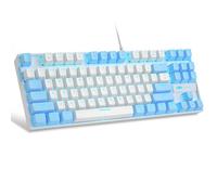MageGee Tastiera meccanica da gioco al 75% con interruttore rosso, tastiera retroilluminata blu a LED, 87 tasti, compatta TKL, con cavo, per PC portatili Windows, PC, gamer, colore: bianco/blu