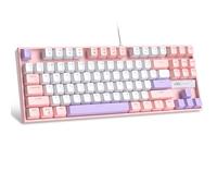 MageGee Tastiera meccanica da gioco al 75%, interruttore rosso, retroilluminazione LED blu, 87 tasti compatti TKL con cavo, tastiere per computer portatili Windows, PC, gamer, colore: bianco/rosa