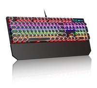 MageGee Tastiera meccanica da gioco per macchina da scrivere, retro nero, punk, con tasti rotondi RGB arcobaleno, retroilluminata, per laptop, Mac, PC, gamer, con poggiapolsi magnetico, interruttore