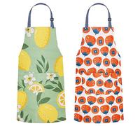 MageJoy Grembiule Cucina Donna - 2 Pezzi Grembiule Floreale Tascabile Grande Per Cucinare，Grembiuli Per La Cucina