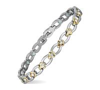 MagEnergy Bracciale magnetico da donna in acciaio inox, elegante design floreale con zirconi, argento e oro, regolabile, idea regalo