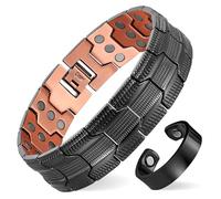 MagEnergy Set di braccialetti magnetici e anelli in rame al 99,99% da uomo, braccialetto magnetico ultra resistente, design regolabile, con scatola regalo per attrezzi e gioielli (nero)