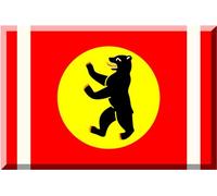 magFlags Bandiera Large Berlin Bear on yellow, red and white | Berlin Bear in a yellow circle | bandiera paesaggio | 1.35 m² | 90x150cm