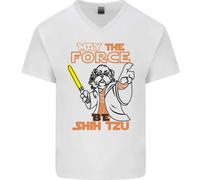 Maggio The Force Be Shih Tzu Cane Divertente Uomo Scollo A V Cotone T-Shirt