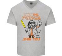 Maggio The Force Be Shih Tzu Cane Divertente Uomo Scollo A V Cotone T-Shirt