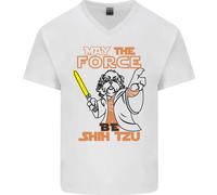 Maggio The Force Be Shih Tzu Cane Divertente Uomo Scollo A V Cotone T-Shirt