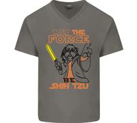 Maggio The Force Be Shih Tzu Cane Divertente Uomo Scollo A V Cotone T-Shirt