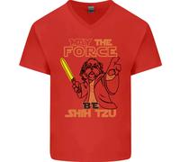 Maggio The Force Be Shih Tzu Cane Divertente Uomo Scollo A V Cotone T-Shirt